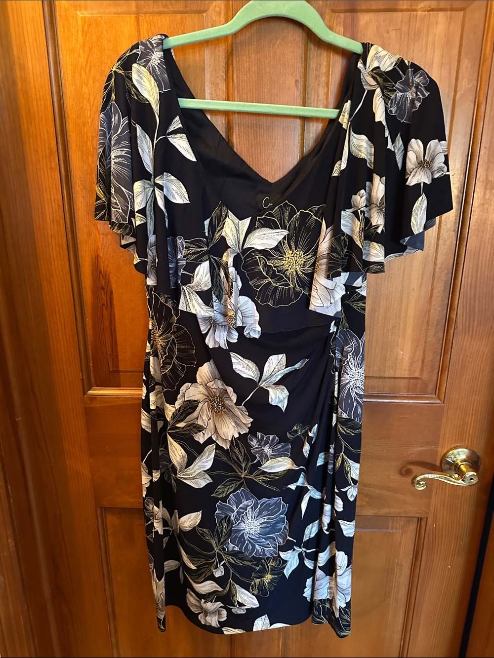 connected apparel Black Floral Midi Dress with Cream and White Blooms
